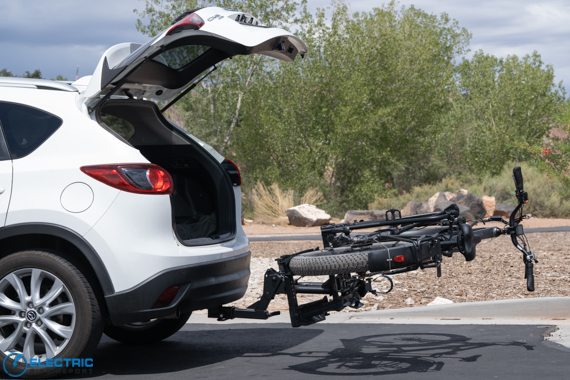 Hollywood Racks Destination E Bike Rack Review 2022 - forward tilt to access vehicle rear hatch / trunk